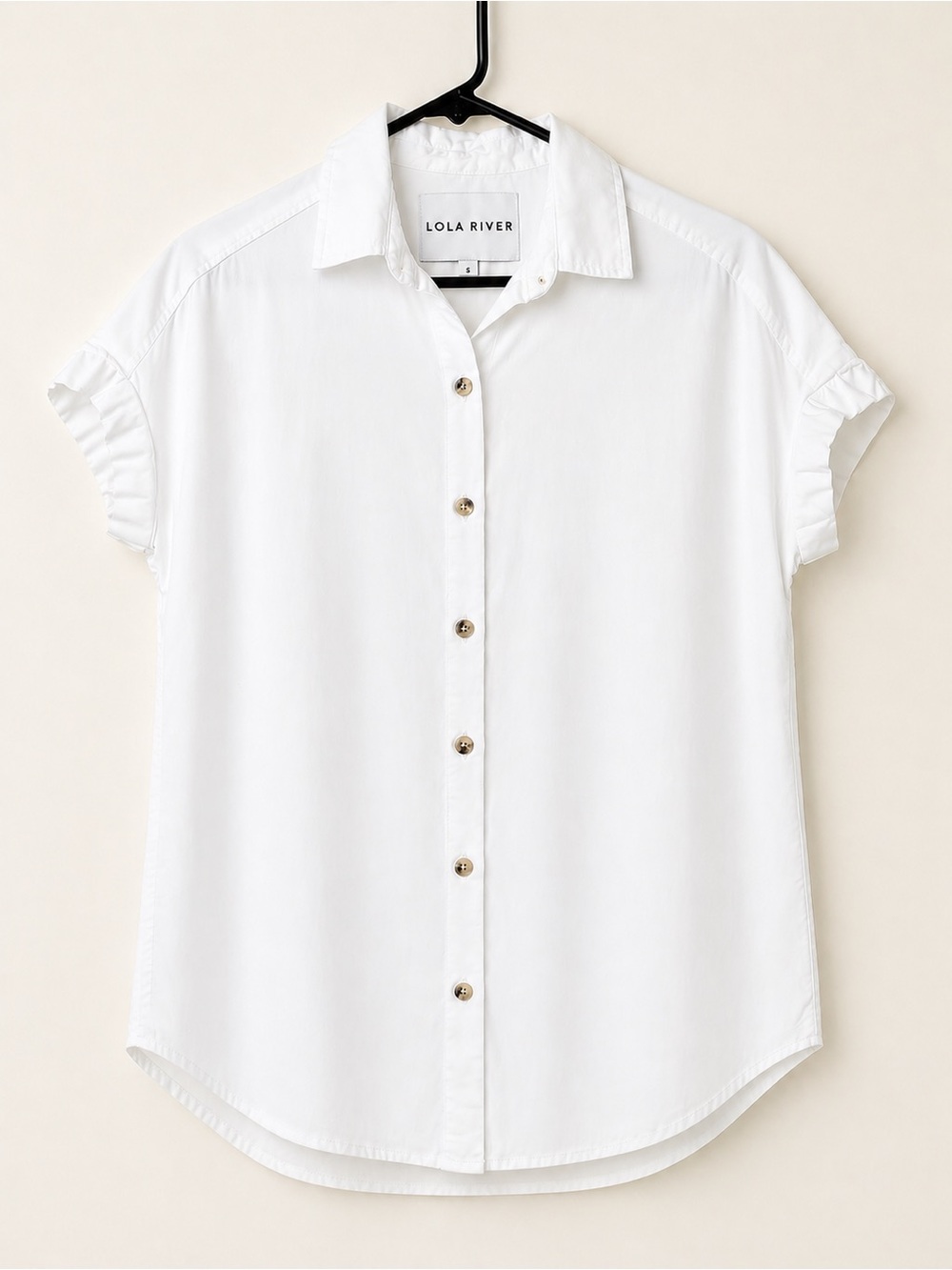 Lola River Oversized Hi-Low Blouse White S | Cotton Tencel Relaxed Button Shirt - Picture 2 of 5